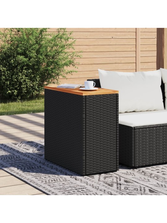 Zahradní stolek s dřevěnou deskou černý 58x27,5x55 cm polyratan