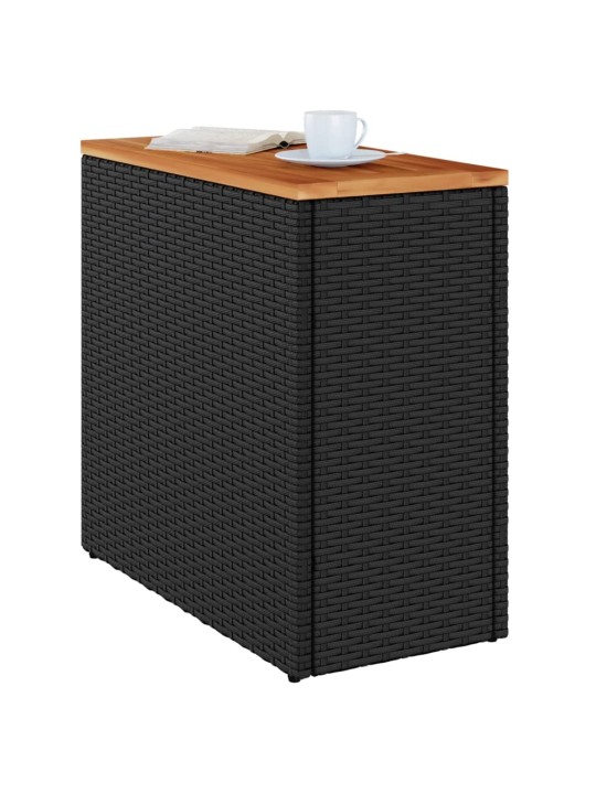 Zahradní stolek s dřevěnou deskou černý 58x27,5x55 cm polyratan