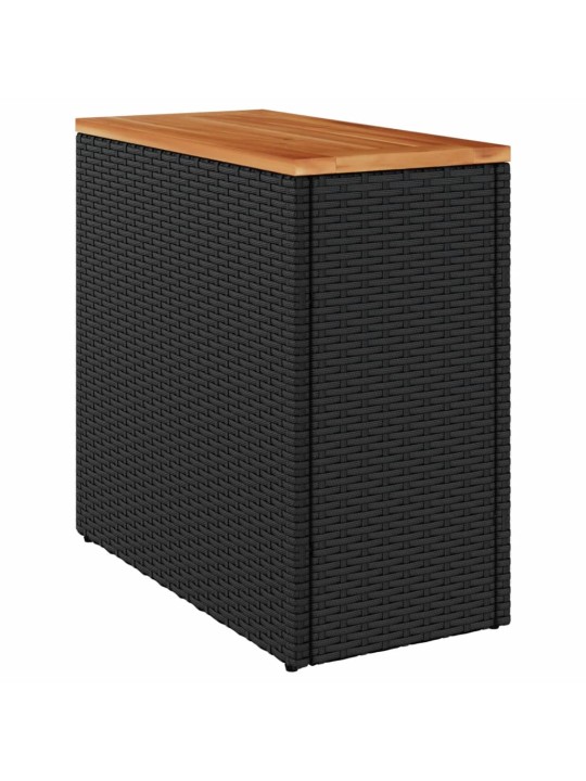 Zahradní stolek s dřevěnou deskou černý 58x27,5x55 cm polyratan