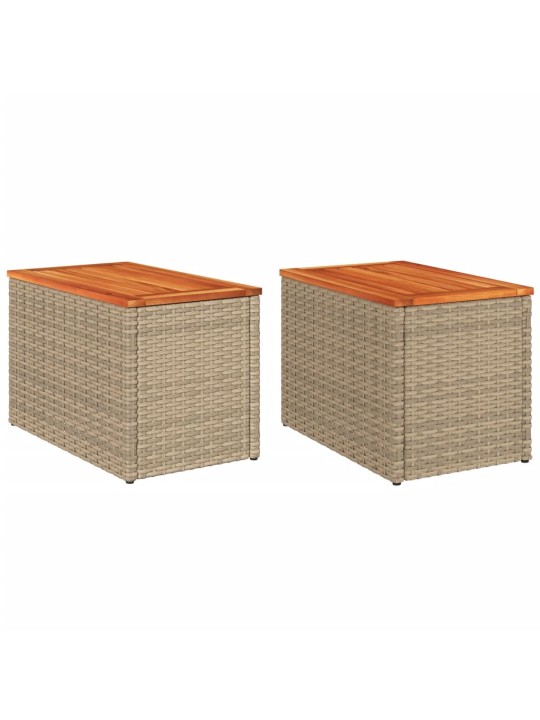 Zahradní stolky 2 ks béžové 55x34x37 cm polyratan masivní dřevo