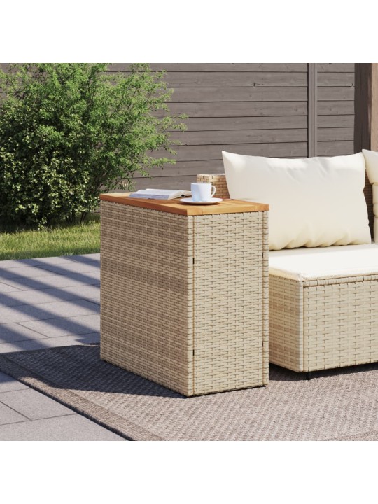 Zahradní stolek s dřevěnou deskou béžový 58x27,5x55cm polyratan