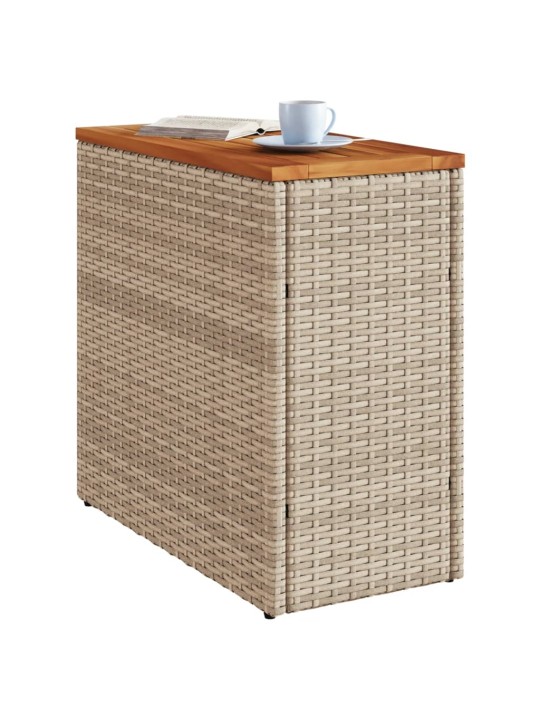 Zahradní stolek s dřevěnou deskou béžový 58x27,5x55cm polyratan