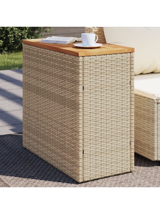 Zahradní stolek s dřevěnou deskou béžový 58x27,5x55cm polyratan