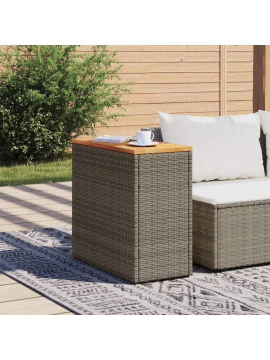 Zahradní stolek s dřevěnou deskou šedý 58x27,5x55 cm polyratan