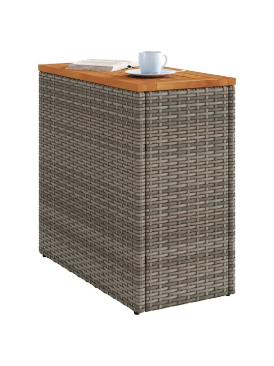 Zahradní stolek s dřevěnou deskou šedý 58x27,5x55 cm polyratan