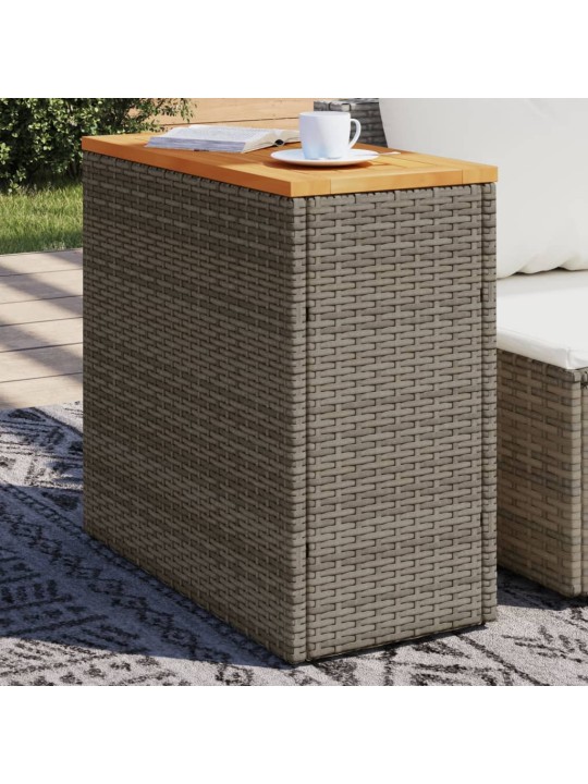 Zahradní stolek s dřevěnou deskou šedý 58x27,5x55 cm polyratan