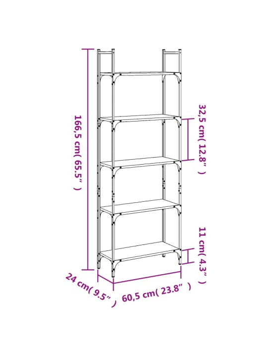 Knihovna s 5 policemi černá 60,5x24x166,5 cm kompozitní dřevo