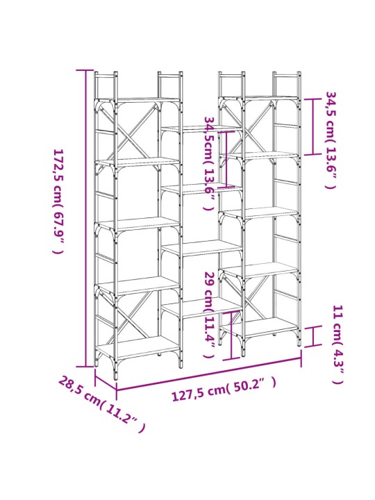 Knihovna hnědý dub 127,5 x 28,5 x 172,5 cm kompozitní dřevo