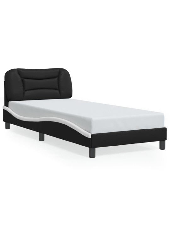 Rám postele s čelem černý a bílý 90 x 200 cm umělá kůže