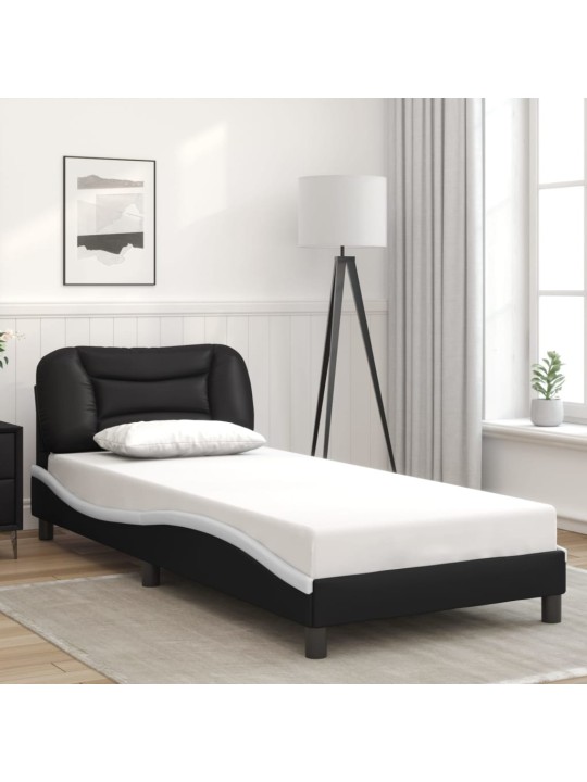Rám postele s čelem černý a bílý 90 x 200 cm umělá kůže