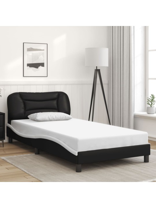 Rám postele s čelem černý a bílý 100 x 200 cm umělá kůže