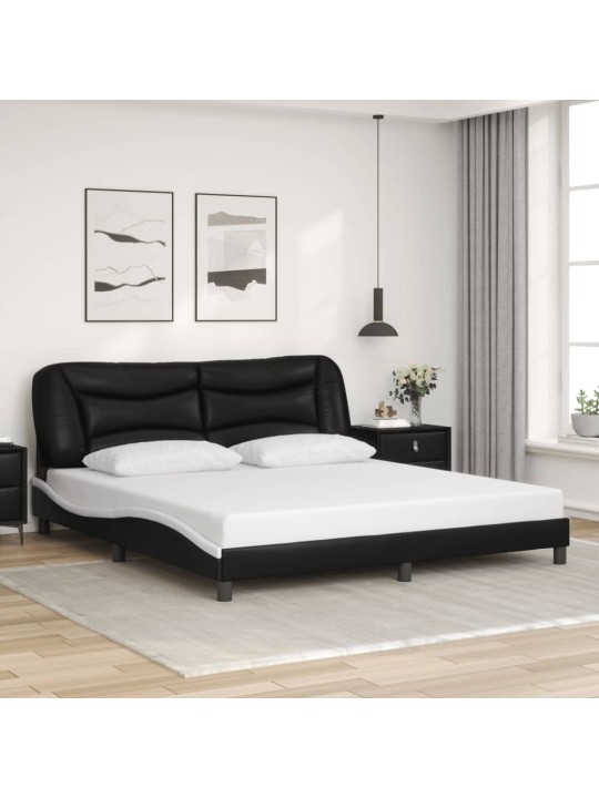 Rám postele s čelem černý a bílý 180 x 200 cm umělá kůže