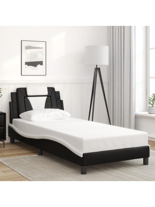 Rám postele s čelem černý a bílý 90 x 200 cm umělá kůže