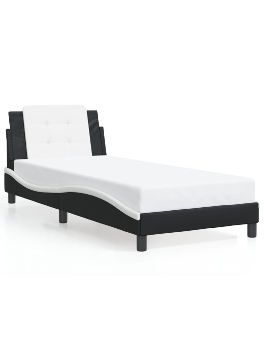 Rám postele s čelem černý a bílý 90 x 200 cm umělá kůže