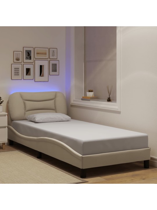 Rám postele s led bez matrace cream 80x200 cm látka