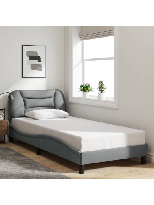 Rám postele s LED bez matrace Světle šedá 90x190 cm Látka