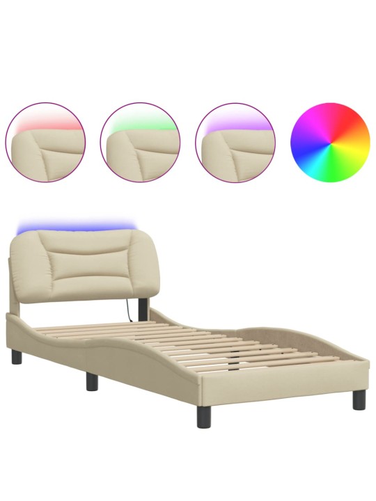 Rám postele s led osvětlením krémový 90 x 190 cm textil