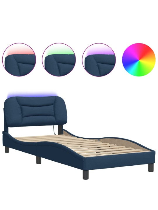 Rám postele s led osvětlením modrý 90 x 190 cm textil