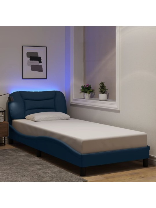 Rám postele s led osvětlením modrý 90 x 190 cm textil