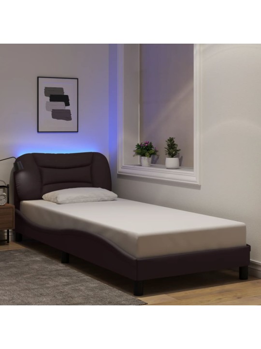 Rám postele s led bez matrace tmavě hnědá 90x200 cm látka