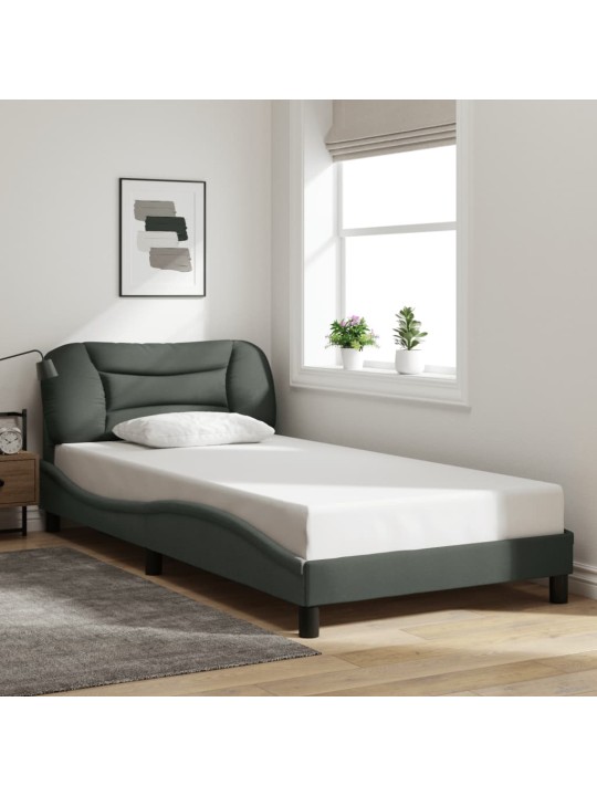 Rám postele s LED bez matrace Tmavě šedá 100x200 cm Látka