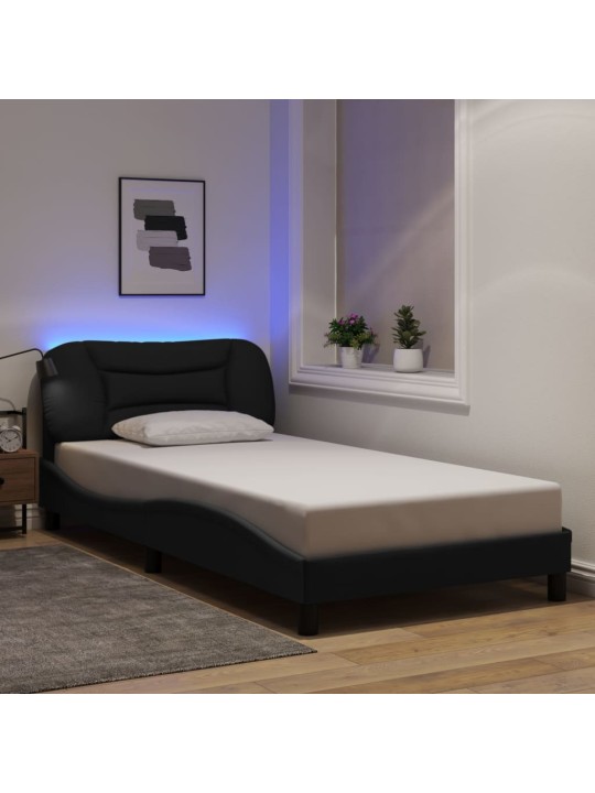 Rám postele s LED bez matrace černý 100x200 cm Látka