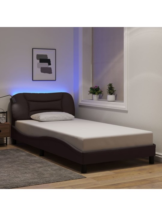 Rám postele s led bez matrace tmavě hnědá 100x200 cm látka
