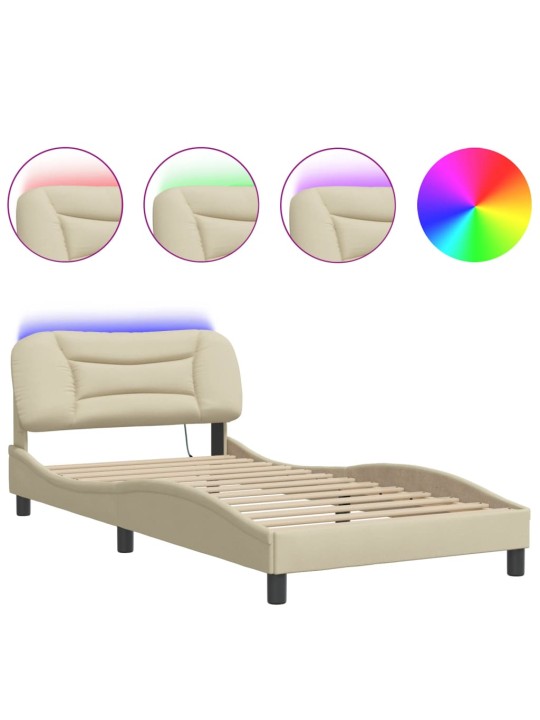 Rám postele s led bez matrace cream 100x200 cm látka