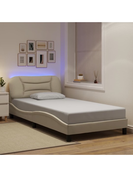 Rám postele s led bez matrace cream 100x200 cm látka