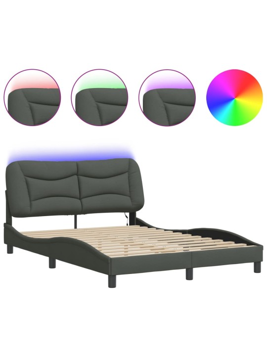 Rám postele s LED bez matrace Tmavě šedá 140x190 cm Látka