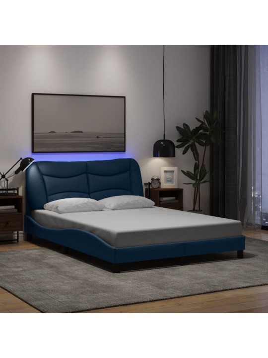 Rám postele s led bez matrace modrá 140x190 cm látka