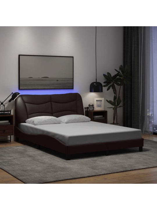 Rám postele s led bez matrace tmavě hnědá 140x200 cm látka