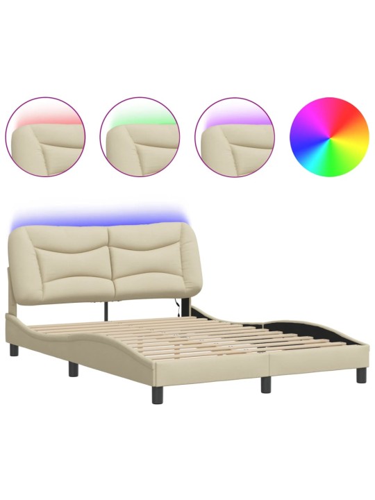 Rám postele s led bez matrace cream 140x200 cm látka
