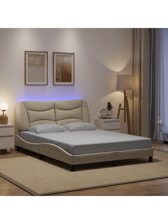 Rám postele s led bez matrace cream 140x200 cm látka