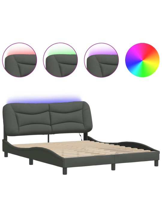 Rám postele s LED bez matrace Tmavě šedá 160x200 cm Látka