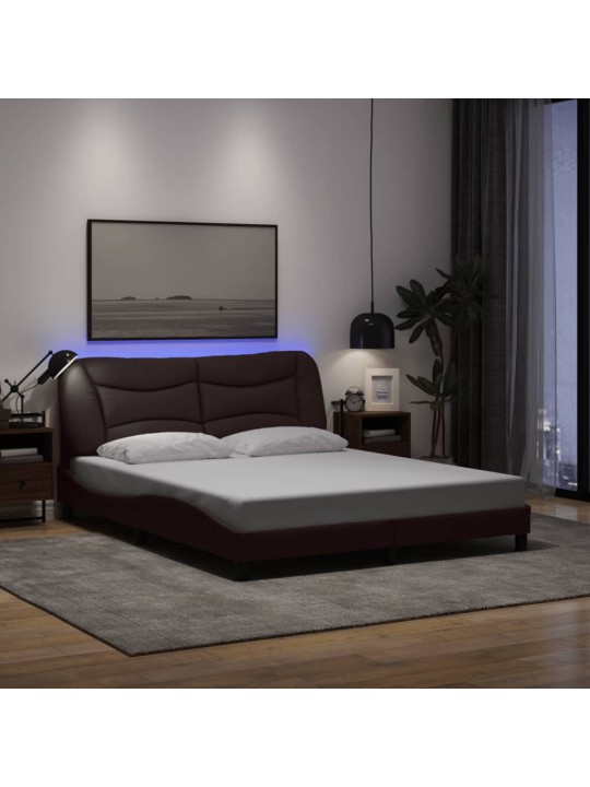 Rám postele s led bez matrace tmavě hnědá 160x200 cm látka