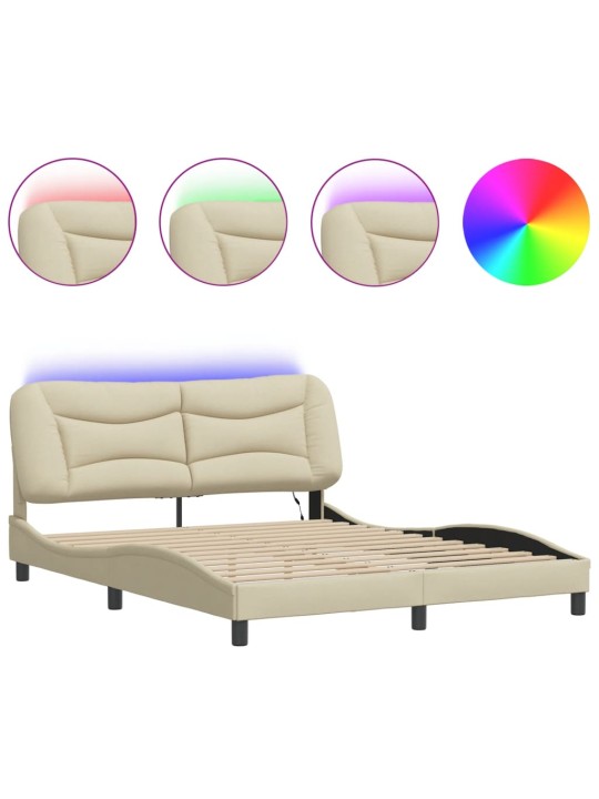 Rám postele s led bez matrace cream 160x200 cm látka
