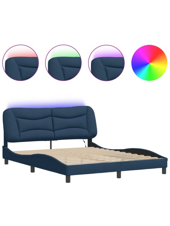 Rám postele s led osvětlením modrý 160 x 200 cm textil