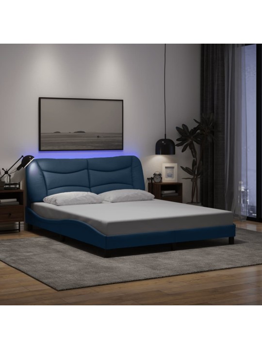 Rám postele s led osvětlením modrý 160 x 200 cm textil