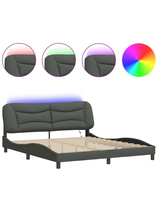 Rám postele s LED bez matrace Tmavě šedá 180x200 cm Látka