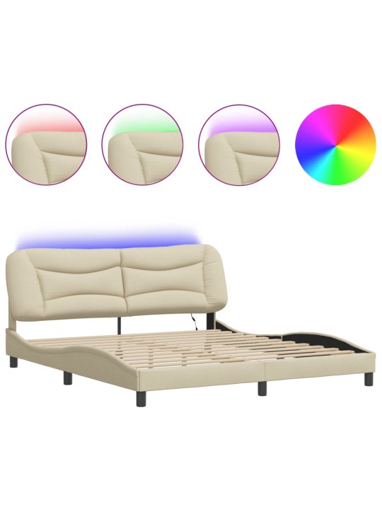 Rám postele s led bez matrace cream 180x200 cm látka