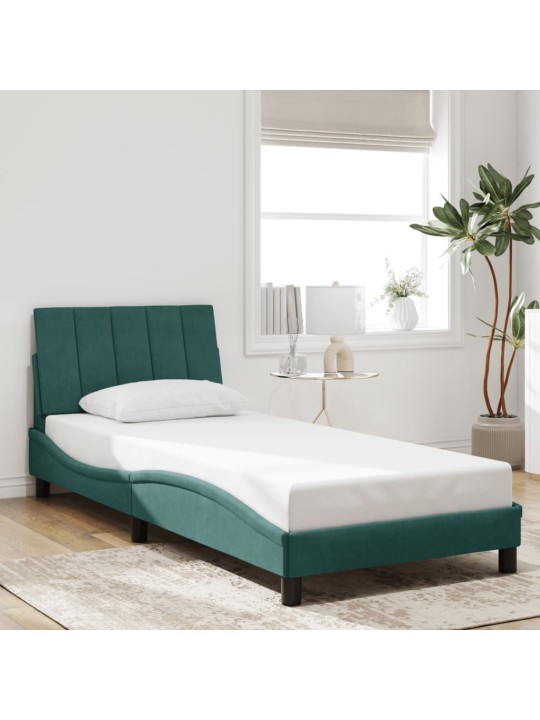 Rám postele s led osvětlením tmavě zelený 90 x 190 cm samet