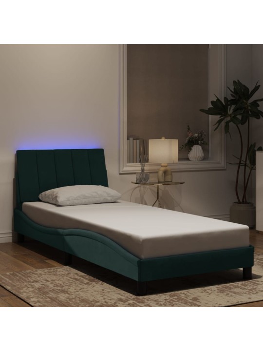 Rám postele s led osvětlením tmavě zelený 90 x 190 cm samet