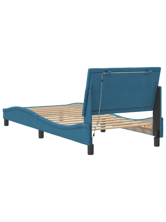 Rám postele s led osvětlením modrý 90 x 190 cm samet