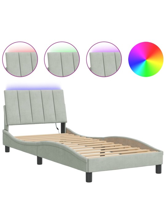 Rám postele s LED osvětlením světle šedý 90 x 200 cm samet