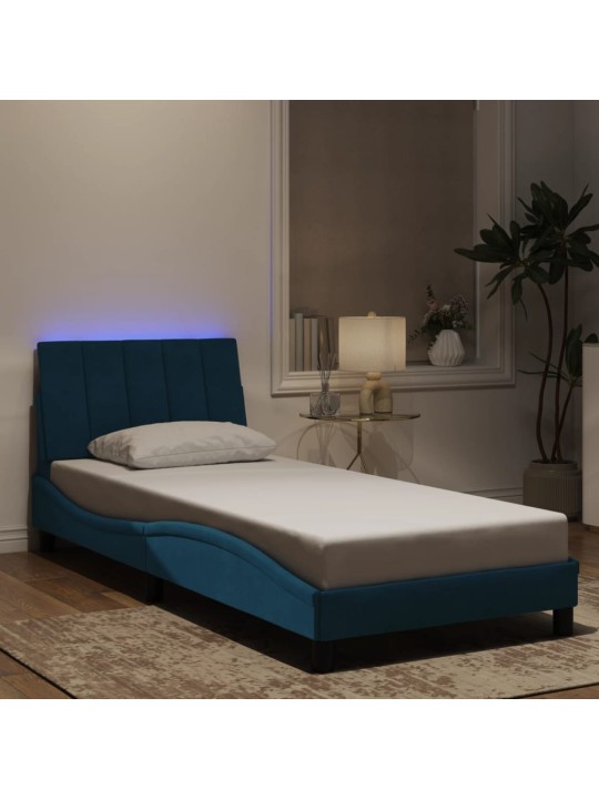 Rám postele s led osvětlením modrý 90 x 200 cm samet
