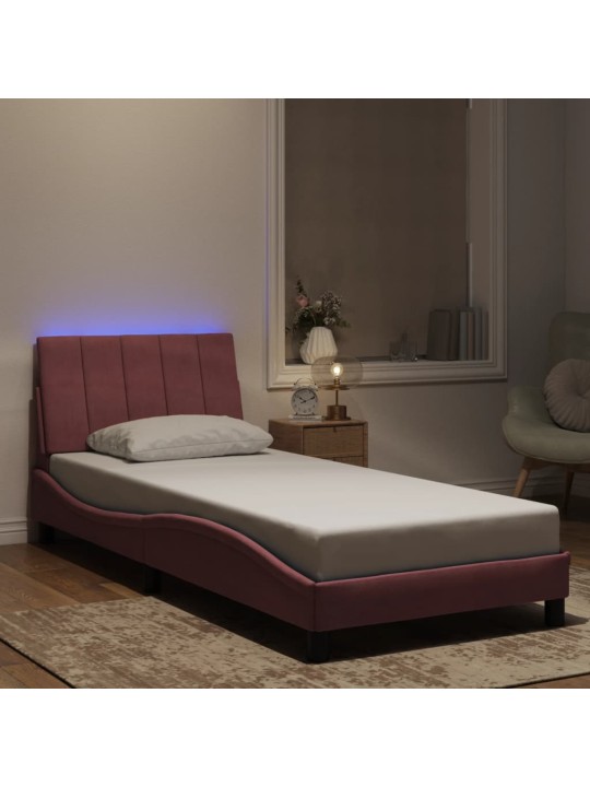 Rám postele s led osvětlením růžový 90 x 200 cm samet
