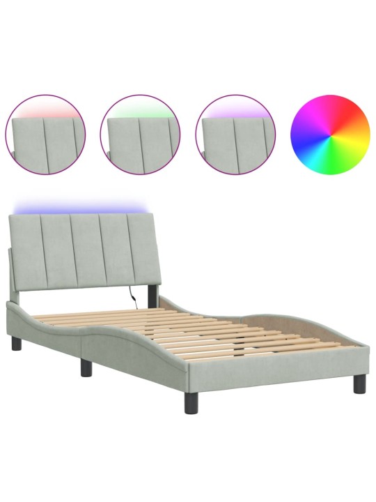 Rám postele s LED osvětlením světle šedý 100 x 200 cm samet