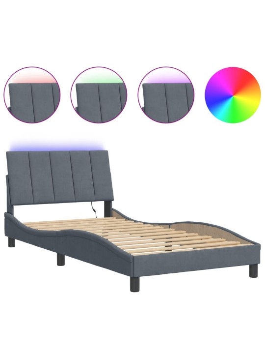 Rám postele s LED osvětlením tmavě šedý 100 x 200 cm samet