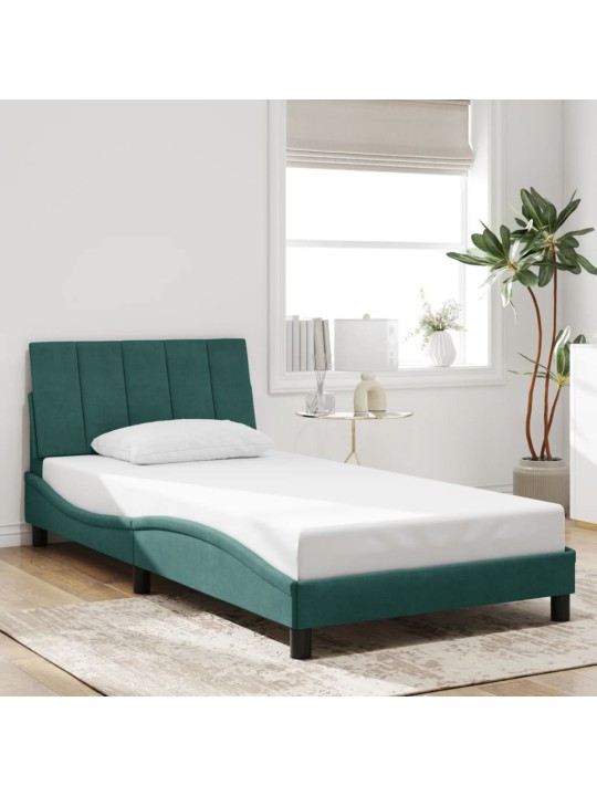 Rám postele s led osvětlením tmavě zelený 100 x 200 cm samet